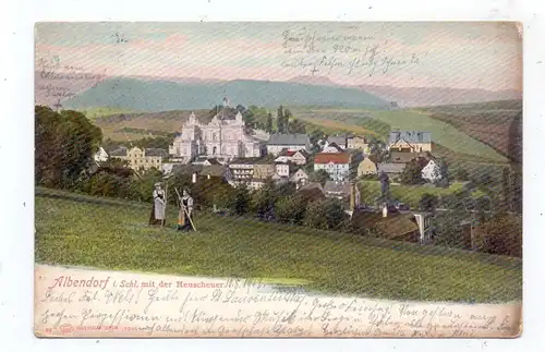 NIEDER - SCHLESIEN - ALBENDORF / WAMBIERZYCE (Glatz), Panorama mit der Heuscheuer, Heuernte