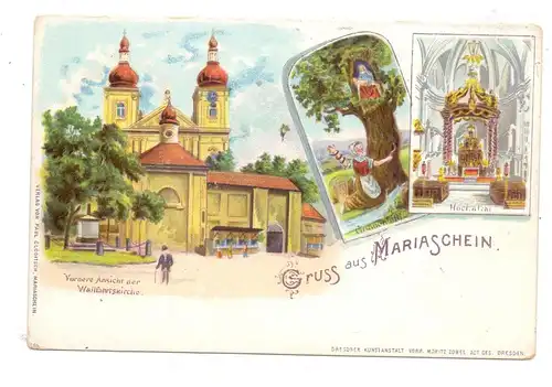 BÖHMEN & MÄHREN - MARIASCHEIN / BOHOSUDOV, Lithographie, Wallfahrtskirche, Gnadenbild, Hochaltar