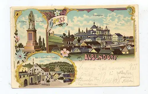 NIEDER - SCHLESIEN - ALBENDORF / WAMBIERZYCE (Glatz), Lithographie 1900, Osterberg-Monument, Calvarienberg, Totalansicht