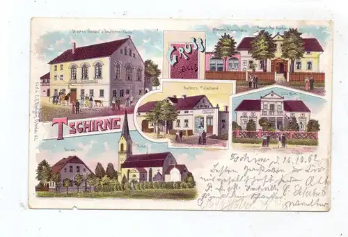 NIEDER-SCHLESIEN - TSCHIRNE / CZERNA, Kreis Bunzlau, Lithographie 1902, Gasthof, Post...Knick, kl. Loch