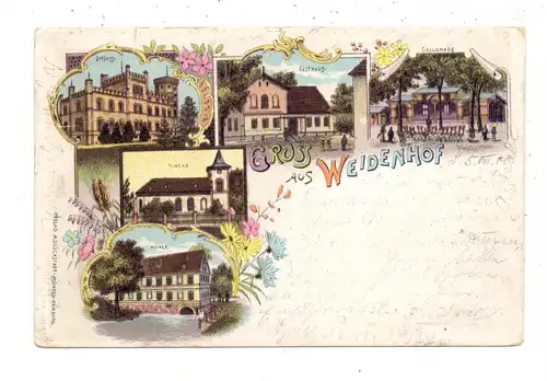 NIEDER-SCHLESIEN - WEIDENHOF / SWINIARY, Lithographie 1900, Mühle, Schloss, Gasthaus, Kirche, Collonade, kl.Druckstellen