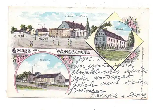 OBER-SCHLESIEN - WUNDSCHÜTZ / WOLCZYN, Lithographie, Brennerei, Goebel's Gasthaus, Schmiede, Schloss, FRANKATUR