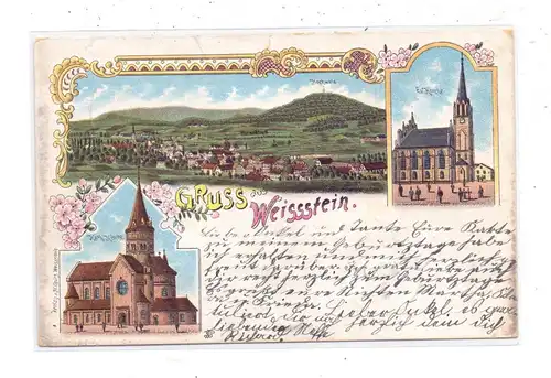 NIEDER - SCHLESIEN - WALDENBURG-WEISSTEIN / WALBRZYCH, Lithographie, Kath. Kirche, Ev. Kirche, kl. Einriss