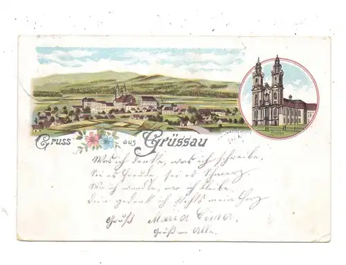 NIEDER-SCHLESIEN - GRÜSSAU / KRZESZOW, Lithographie 1901, Kirche, Gesamtansicht
