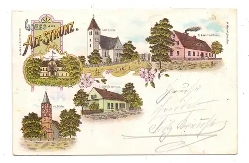 NIEDER-SCHLESIEN - ALT-STRUNZ/DEUTSCHECK / STARE STRACZE, Litho 1900, Adam's Gasthaus, Gärtig's Gasthaus, Kirchen..