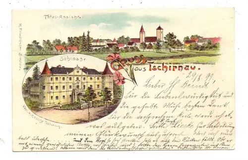 NIEDER-SCHLESIEN - GUHRAU-TSCHIRNAU / GORA-CERNINA, Lithographie 1899, Schloss & Dorfansicht