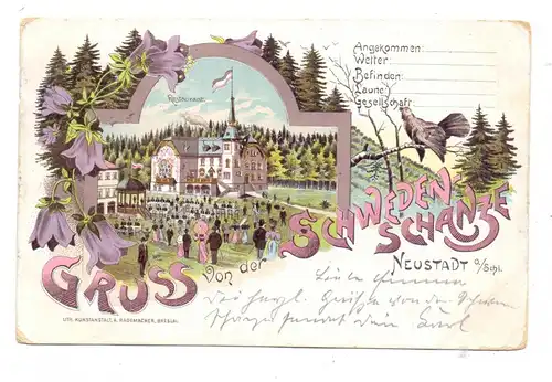 OBER-SCHLESIEN, NEUSTADT / PRUDNIK, Lithographie, Gruss von der Schwedenschanze...