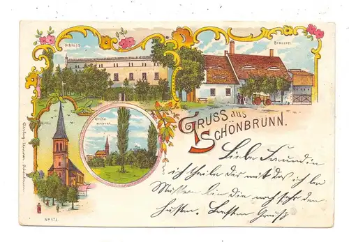 NIEDER-SCHLESIEN - SCHÖNBRUNN / STRUZYNA, Kreis Strehlen, Lithographie, Bier-Brauerei, Schloss, Kirche, Bahnpost