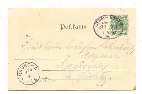 NIEDER-SCHLESIEN - LIEBAU / LUBAWKA,Lithographie 1897,Ortsansicht & Bahnhof, Uffersdorf, Rabenstein, Grüssau, Bahnpost