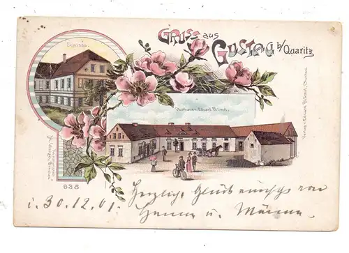 NIEDER-SCHLESIEN - QUARITZ-GUSTAU / GAWORZYCE-GOSTYN, Lithographie, Schloss, Gasthaus, Brfm. entfernt