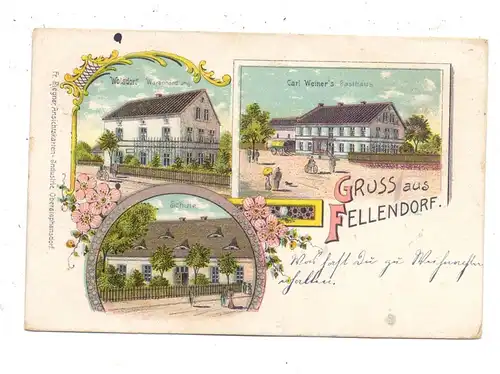 NIEDER-SCHLESIEN - FELLENDORF / GNIEWOMIROWICE, Lithographie, Gasthaus, Warenhandlung, Schule