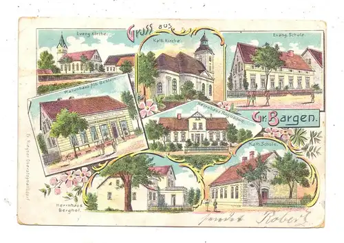 NIEDER-SCHLESIEN - GROSS BARGEN / BARKOWO, Lithographie, Waarenhandlung, Herrenhäuser, Kirchen, Schule..