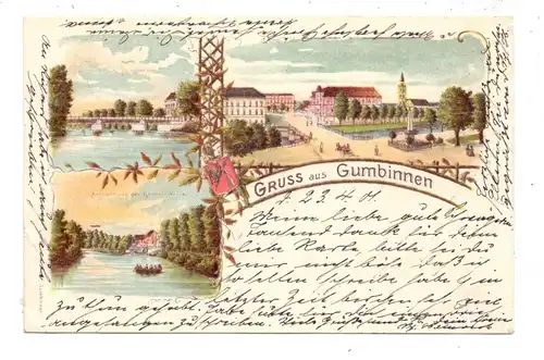 OSTPREUSSEN - GUMBINNEN / GUSSEW, Lithographie, 3 Ansichten, kl. Druckstelle