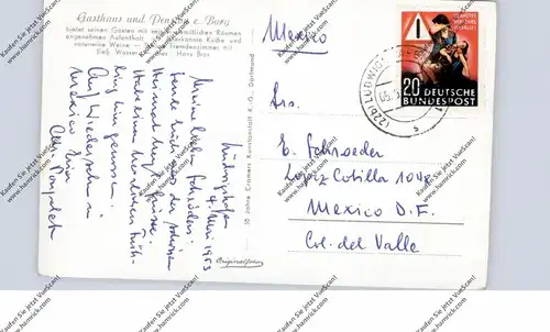 BUND - 1953, Michel 162 Verkehrsunfall-Verhütung, AK-Einzelfrankatur nach Mexico