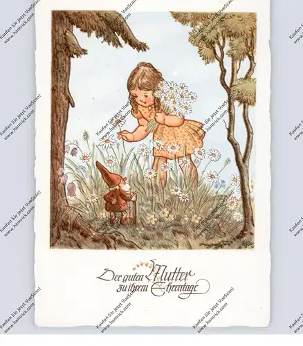 ZWERGE / Gnome / Dwarfs / Nani - Künstler-Karte Ernst Fang, Zwerg mit Mädchen