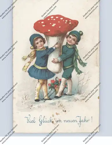 FLORA - PILZE / Mushrooms / Funghi / Champignons, Grusskarte, Kinder mit Pilz,  leicht fleckig