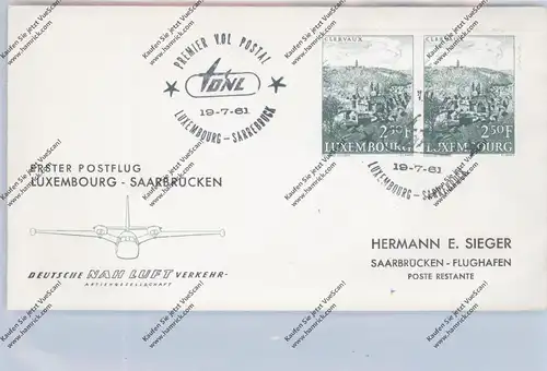 LUXEMBURG - 1961, Erster Postflug Luxemburg - Saarbrücken