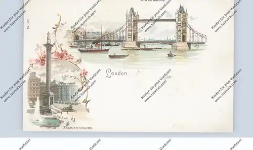 UK - ENGLAND - LONDON, Tower Bridge, Nelson's Column, early card, colour