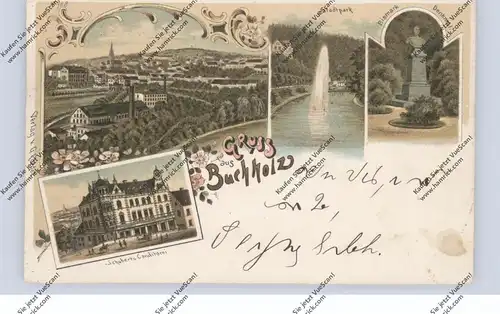 0-9300 ANNABERG-BUCHHOLZ, Lithographie 1897, Konditorei Schubert, Bismarck-Denkmal, Stadtgarten, Gesamtansicht