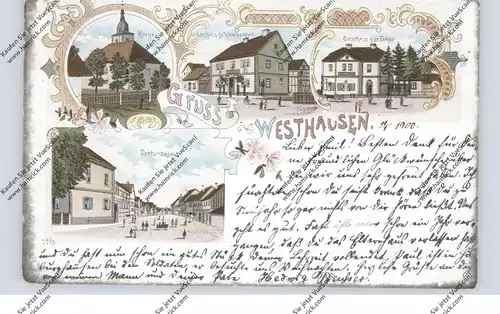 0-5801 NESSETAL - WESTHAUSEN, Lithographie, Gasthaus zur Tanne, Gasthaus zu Westhausen, Kirche, Dorfstrasse
