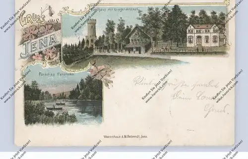 0-6900 JENA, Lithographie,Forsthaus mit Krigerdenkmal, Paradies Panorama