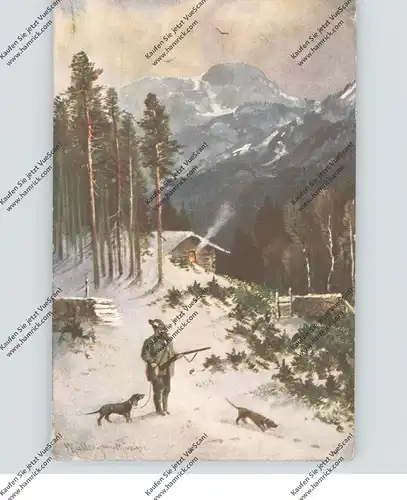 JAGD / Hunting / Jacht / Caccia / Chase / Caza / Lowiectwo, Jäger mit Hunden, Künstler-Karte Prof. Müller, 1911