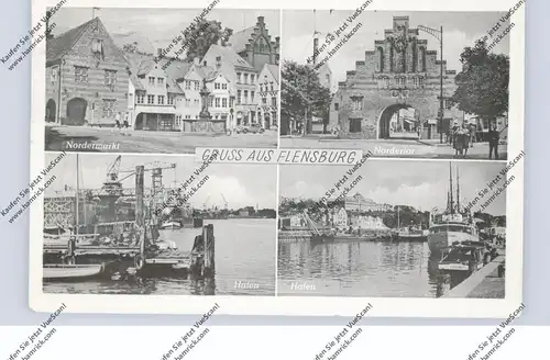 2390 FLENSBURG, Gruß aus..., Nordermarkt, Nordertor, Hafen, 1955