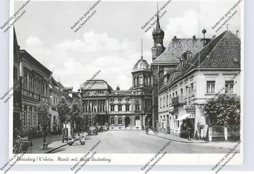 4134 RHEINBERG, Markt mit Haus Underberg, Motorroller, "StadtCafe", 1953