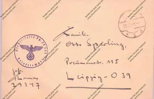 MILITÄR - 2.Weltkrieg, Neujahr 1941/42, Feldpost Nr. 29347 mit Briefumschlag