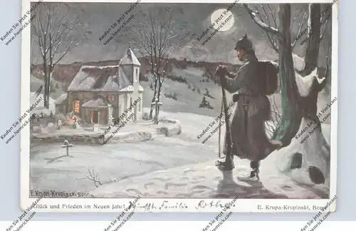 MILITÄR - 1.Weltkrieg, Neujahr, Glück und Frieden im Neuen Jahr, Künstler E.Krupa-Krupinski