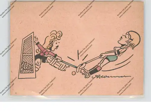 SPORT - HOCKEY, Damen-Hockey, Karikatur Humor, Künstler A.Werner