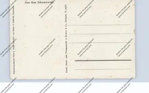 KÜNSTLER - ARTIST - G. KULLRICH, Aus dem Schwarzwald, Wohnraum, Ofen, Spinnrad