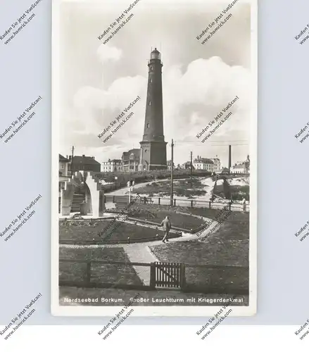2972 BORKUM, Großer Leuchtturm und Kriegerdenkmal, 1937