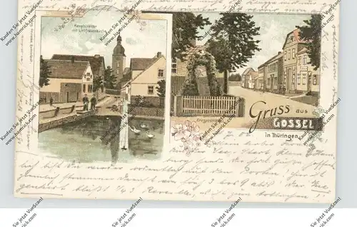 0-5211 GERATAL - GOSSEL, Lithographie, Strassenpartie mit Kriegerdenkmal, Hauptstrasse mit Liebfrauenkirche