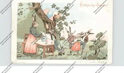 OSTERN - Hasenpaar mit tanzenden Kindern, 1904, kl. Druckstelle