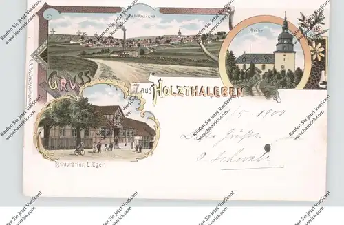 0-5401 HELBEDÜNDORF - HOLZTHALEBEN, Lithographie, Restauration E.Eger, Kirche, Gesamtansicht,eine Seite min. beschnitten