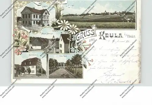 0-5401 HELBEDÜNDORF - KEULA, Lithographie 1899, Villa Reif, Apotheke, Schule, Neue Strasse, Gesamtansicht