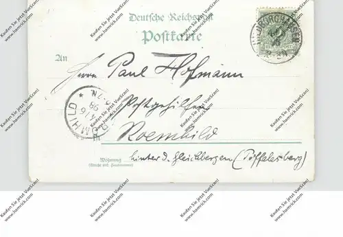 0-6110 HILDBURGHAUSEN, Lithographie 1898, Bahnhof, Kaserne, Postamt, Markt, Denkmäler, Aussichtsturm