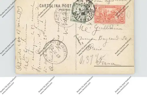 BRASIL CASCATINHA, Estrada de..., 1909, über Lissabon nach Paris, Nachgebühr / Taxe