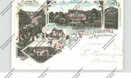 0-5804 FRIEDRICHRODA, Lithographie 1899, Gasthaus Inselsberg, Klostermühle, Reinhardsbrunn..