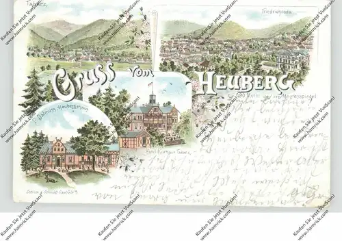 0-5804 FRIEDRICHRODA, Lithographie 1897, Gruss vom Heuberg, Heuberghaus, Hotel Kurhaus Tabarz, Tabarz, Friedrichroda