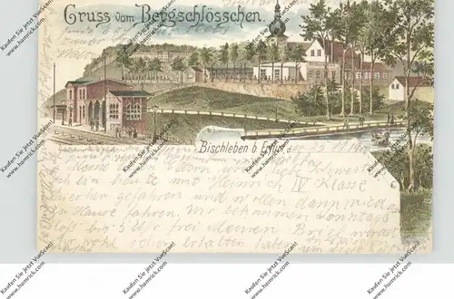 0-5000 ERFURT - BISCHLEBEN, Lithographie 1900, Bahnhof, Restauration Begschlösschen, Bahnpost