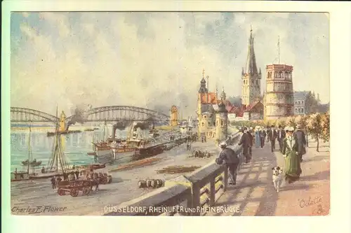 4000 DÜSSELDORF, Rheinufer & Rheinbrücke, Künstler-Karte Charles F.Flower, Oilette, Serie II, No.635 B