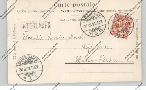 CH 3800 INTERLAKEN BE, Schynige Platte, Eiger, Mönch & Jungfrau, Ambulant / Bahnpost / TPO, 1901