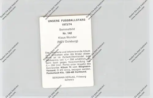 FUSSBALL - MSV DUISBURG - KLAUS WUNDER, Autogramm