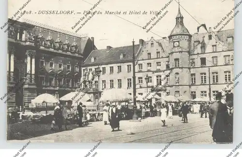 4000 DÜSSELDORF, Marktplatz und Rathaus, 20er Jahre, belebte Szene,  franz. Besetzung