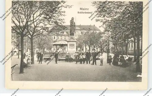 6500 MAINZ, Schillerdenkmal, belebte Szene, Kinderwagen / Landau / Pram, 1923