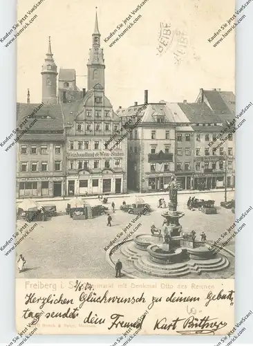 0-9200 FREIBERG, Obermarkt, Denkmal Otto des Reichen, Wochenmarkt, 1904