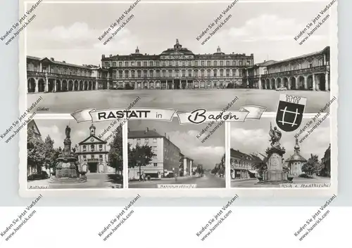 7550 RASTATT, Bahnhofstrasse, Rathaus, Stadtkirche, Schloß, Stadtwappen, 1957