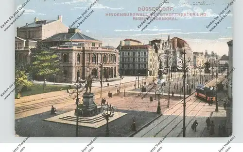 4000 DÜSSELDORF, Hindenburgwall, Stadttheater, Bismarckdenkmal, Strassenbahn